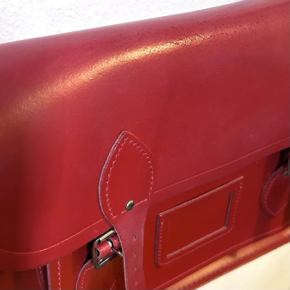 Cambridge Satchel Company 14 Inch Satchel in Red leather messenger bag academia - Picture 10 of 12